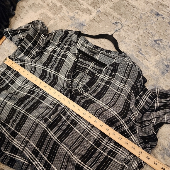 Lane Bryant Gold Metallic Black Grey Plaid Popover Button Shirt Peplum Back 3X - Picture 16 of 16